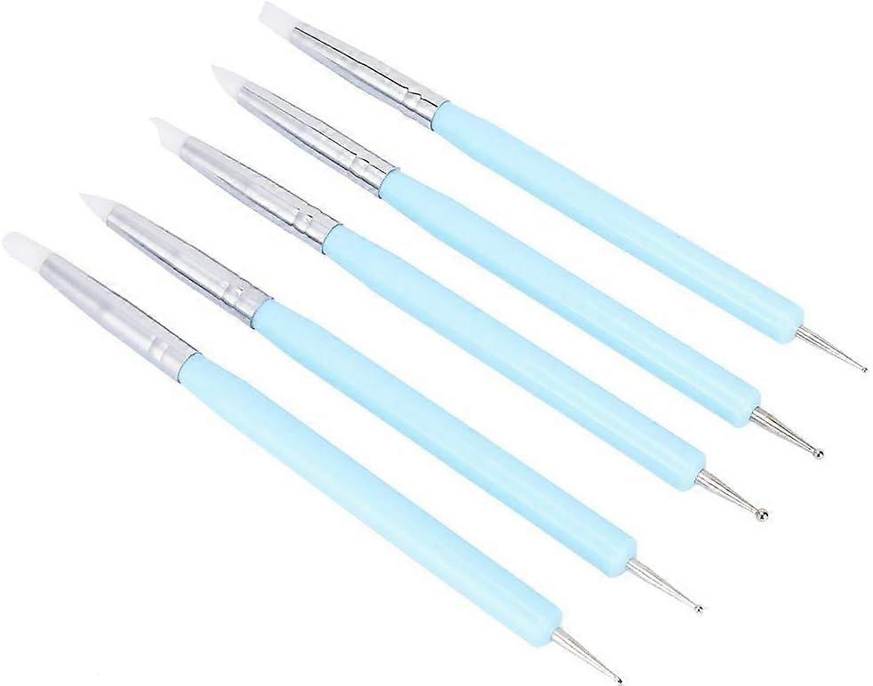 Silicone Clay Sculpting Tools, Double Head Rubber Tip Color Shaping Wipe Out Pen Brush Modeling Dotting Tool Pottery Craftblue5pcs