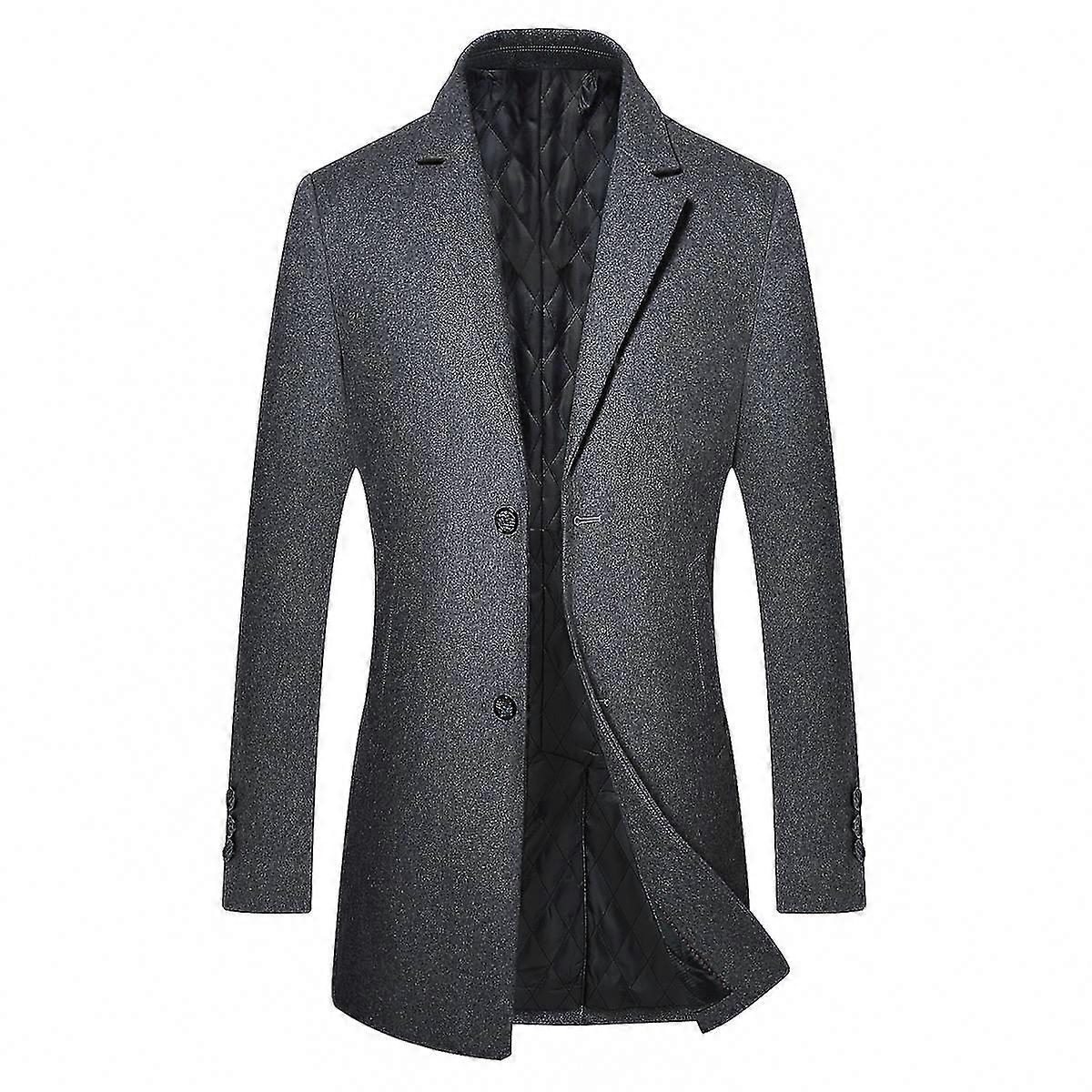 VAWAN Męski płaszcz wełniany o dopasowanym kroju Solid Mid Long Casual Lapel