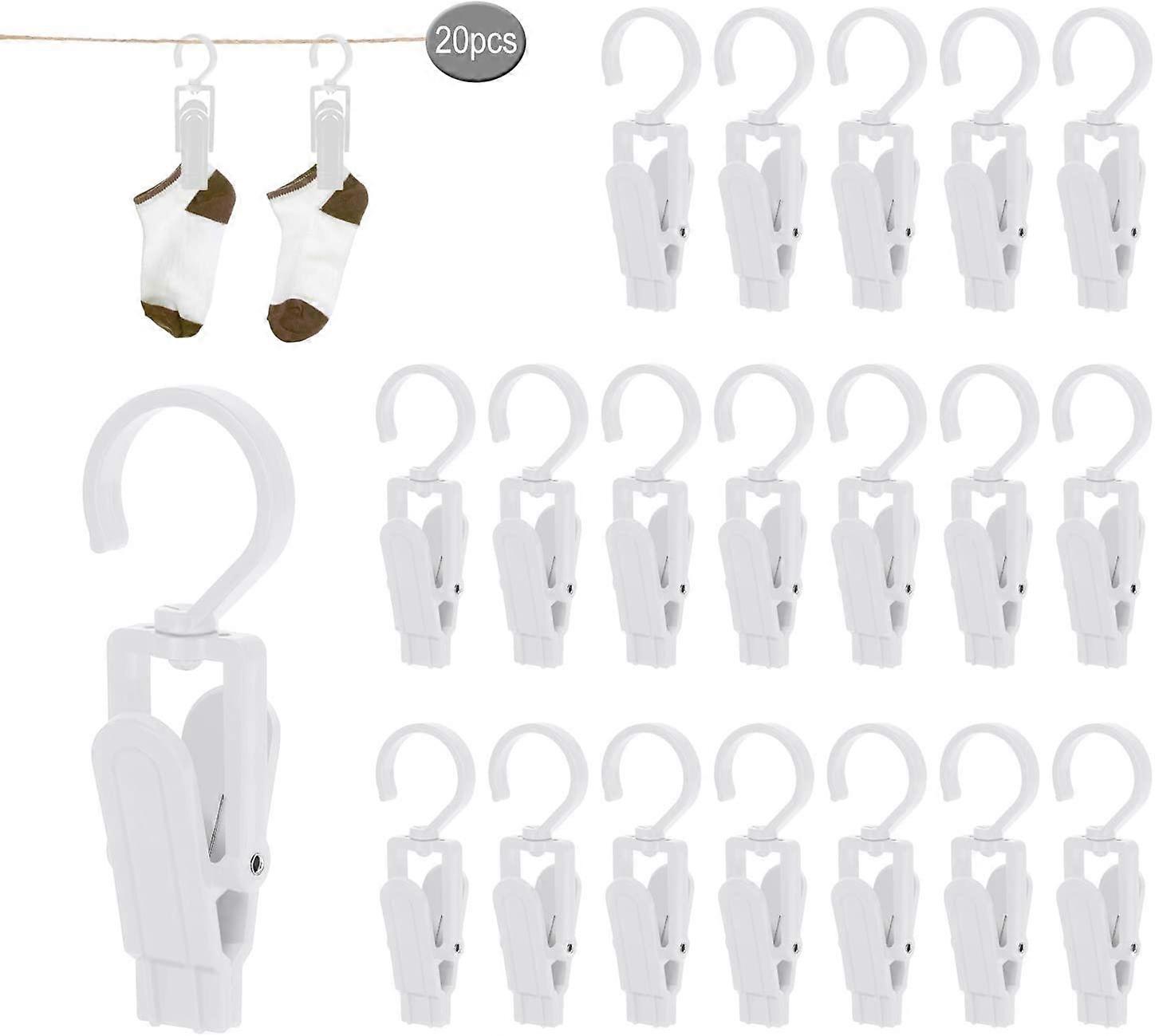 20 Pieces Large Clothespins, Windbreak Clip, Plastic Pin, Can Rotate 360 Degrees for Towels Clothes Sheets Carpets, Curtains, Hats (White)