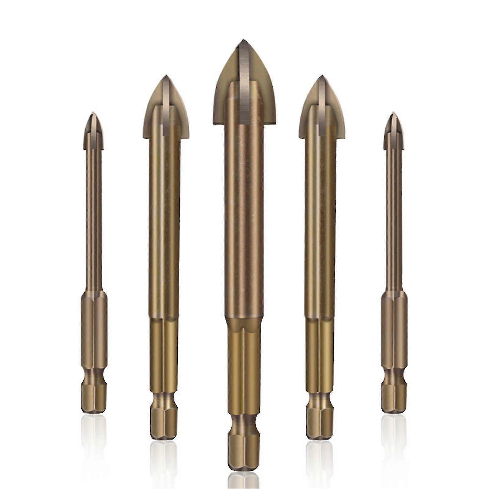 5pcs Glass Ceramic Tile Drill Bit, Universal Efficient Drilling Tool, Multifunctional Cemented Carbide Cross Drill Bits