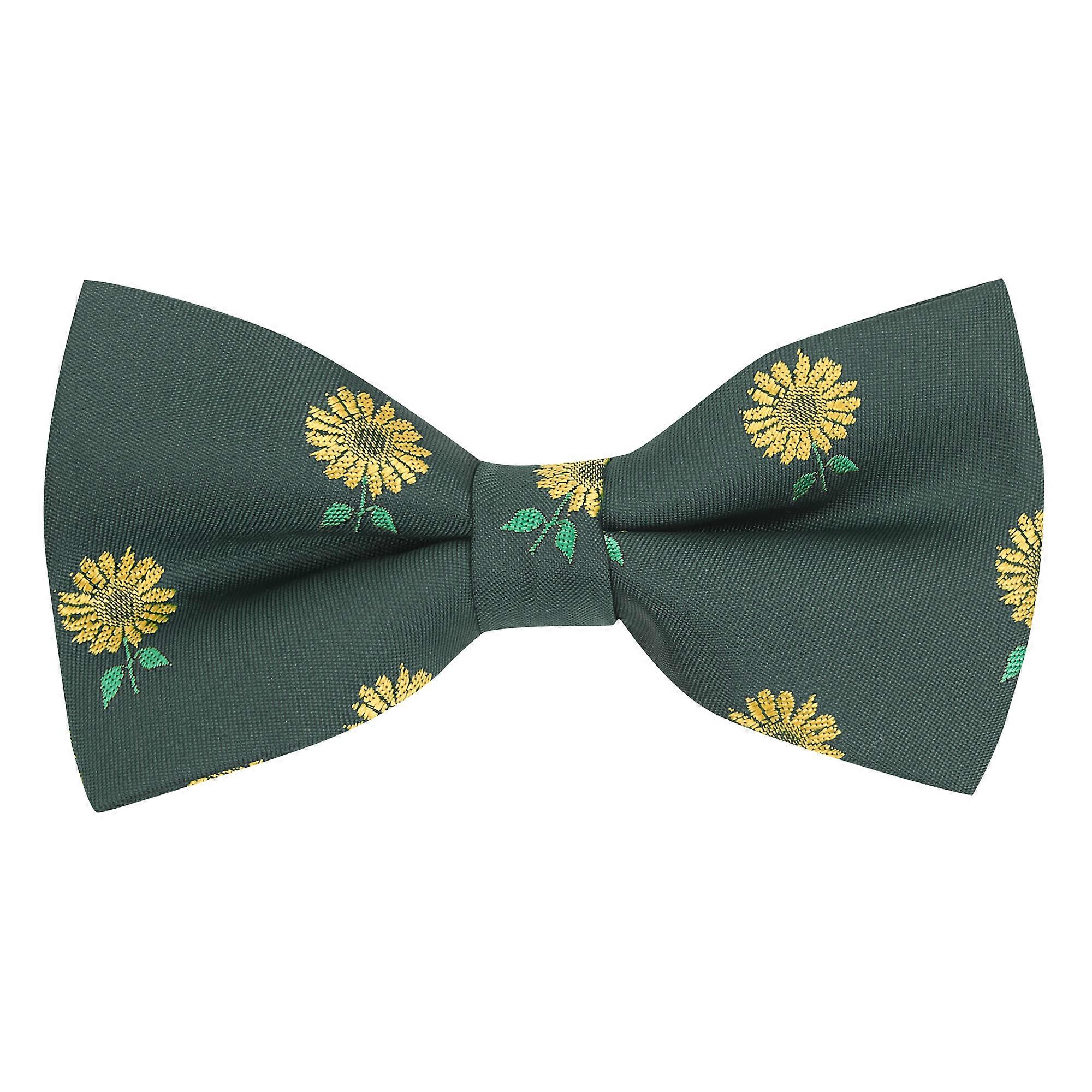 Dark Green Sunflower Embroidered Bow Tie