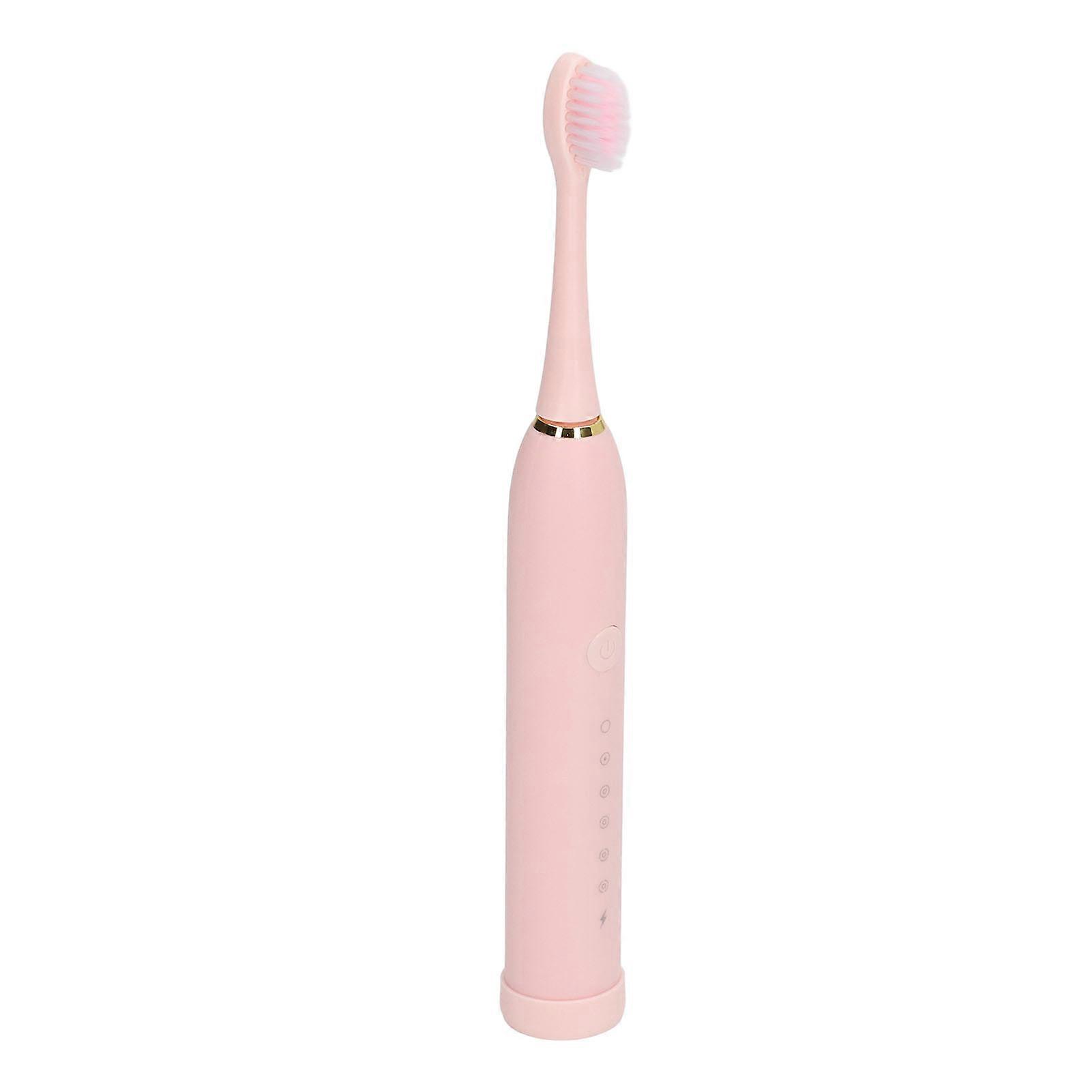 Electric Toothbrush Rechargeable Waterproof with 6 Modes and 4 Heads Pink