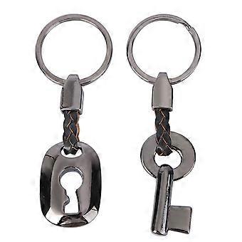 2 Pcs Creative Fashion Leather Couple Keychain Key Chain Ring Keyring Key Lock Gift