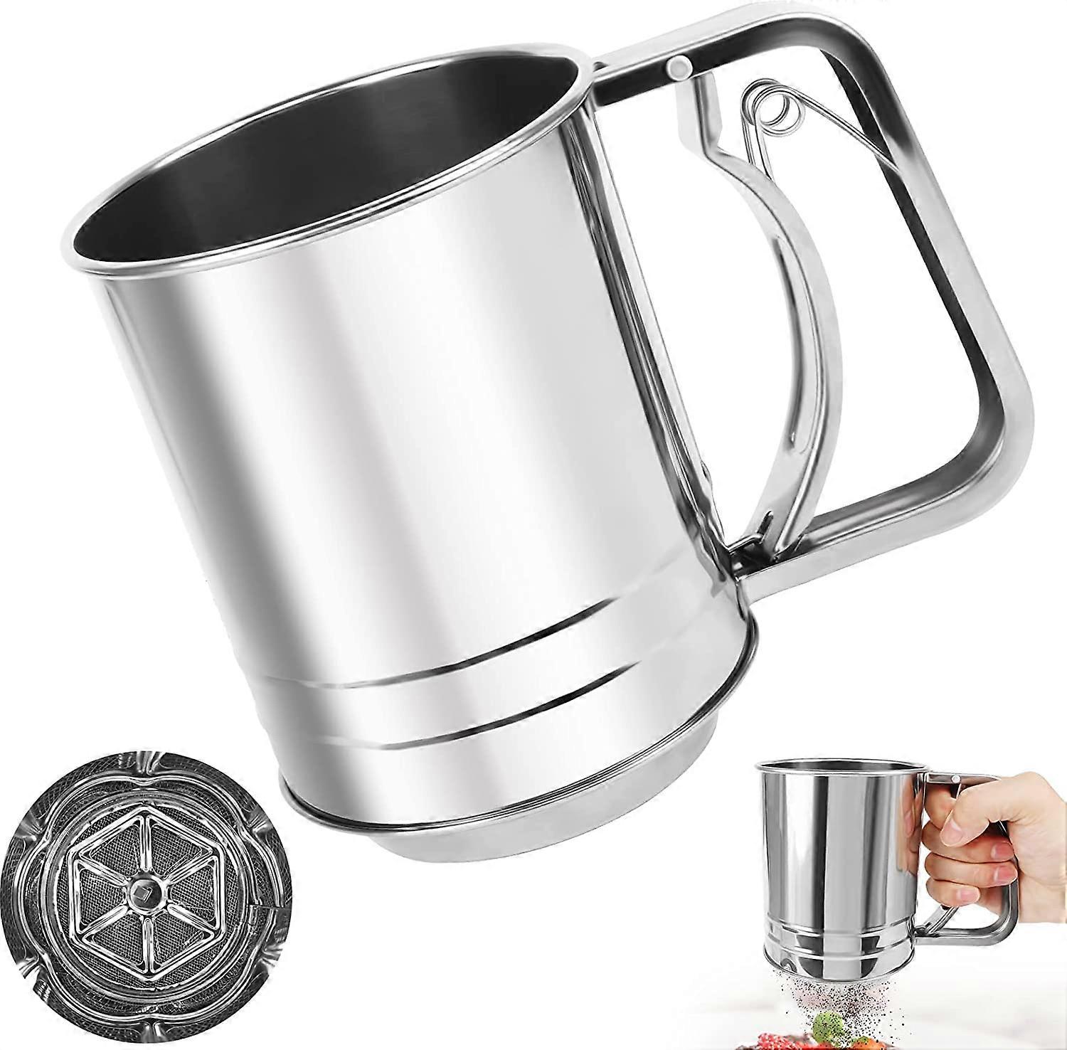 Stainless Steel Handheld Semi-Automatic Double Flour Sieve Baking Tools