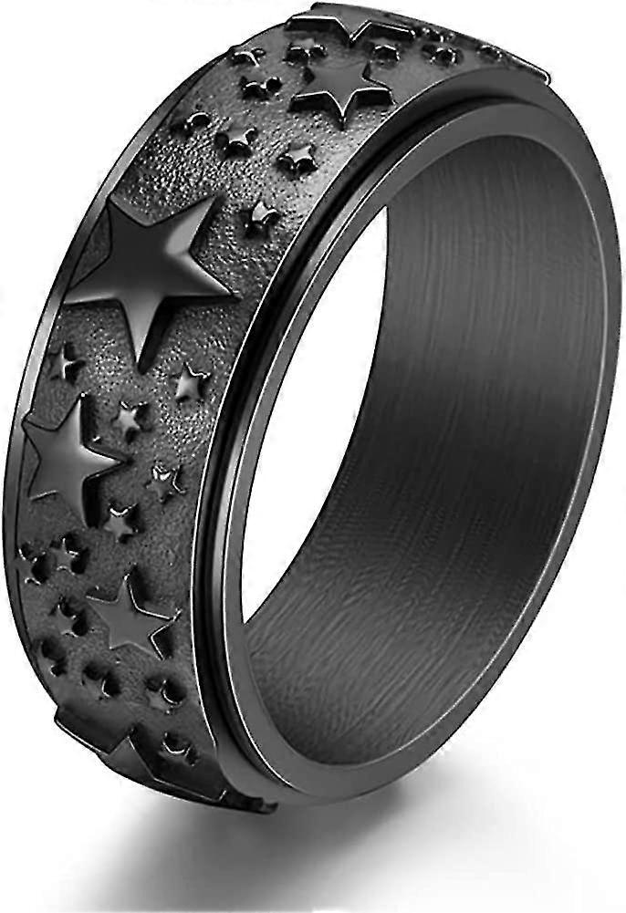 Titanium Stainless Fidget Ring 8mm Moon Star Sun Spinner Rings Silver Gold Black Stress Relieving Anxiety Ring Wide Carved Worry Band For Women Men Te