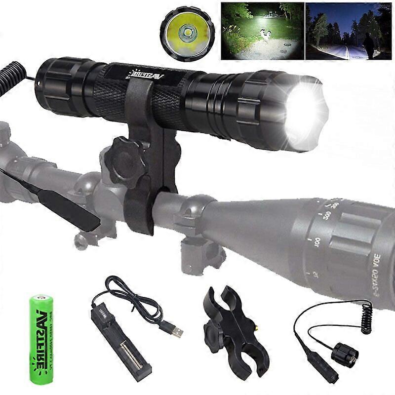 Tactical T6 LED Light Set 1 Mode Predator Hunting Flashlight +Scope Mount+USB Charger+Remote Switch for Fishing Camping