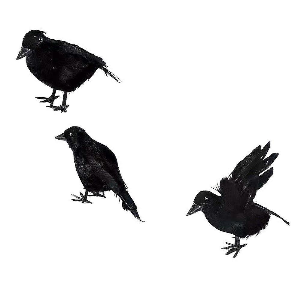 3Pcs Realistic Crows Artificial Crows Decorations Halloween Decorations Birds