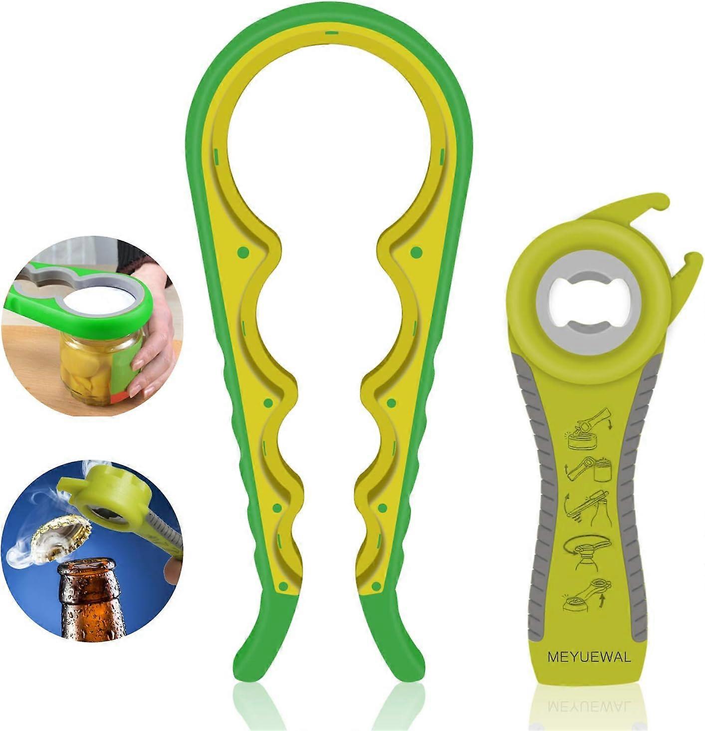 5 in 1 Multi Function Can Opener Bottle Opener Kit with Silicone Handle Easy to Use for Children, Elderly and Arthritis Sufferers (Green