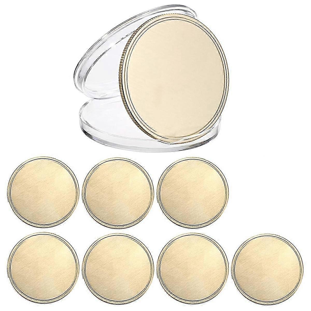 8pcs Blank For Laser Engraving, 1.6in Engraving Blank Alloy Coins With Acrylic Protection Box Gold