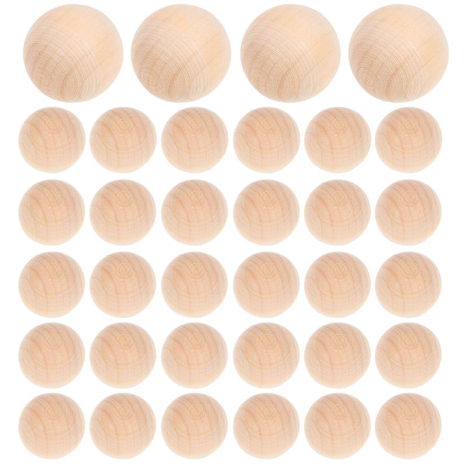 50 Pcs 25MM Large Lotus Wood Mini Ball Solid Round Beads DIY Painting Carving Craft Accessories Without Hole (Wood Color)