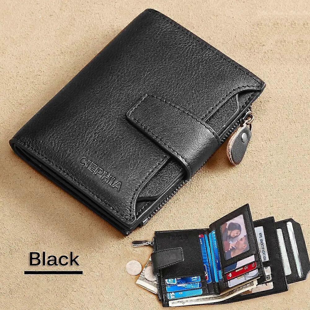 Men's Genuine Leather Wallet Vintage Short Multi Function Business Card  Holder RFID Blocking Zipper Coin Pocket Money Clip