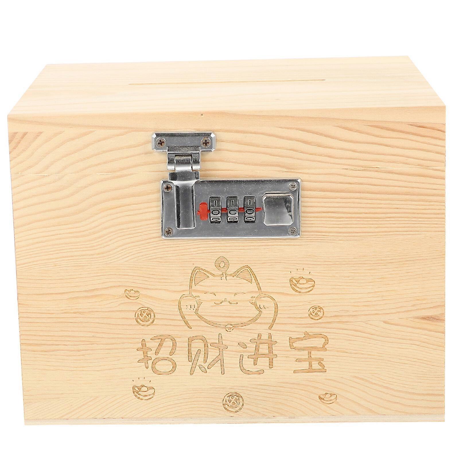 Wooden Saving Money Box Coded Lock Storage Box Vintage Style Trinket Box Random Style