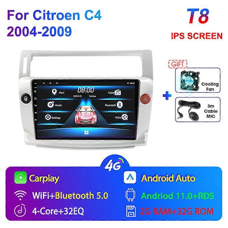 2Din 4G Android 11 Carplay Radio mobil Stereo pemutar Video Multimedia untuk Citroen C4 c-triomphe c-quatre 2004-2014 navigasi
