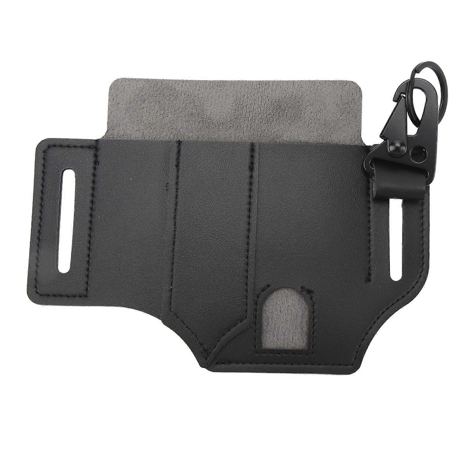 EDC Multitool Sheath High Capacity Soft Texture Black Smooth Leather Belt Pouch for Men