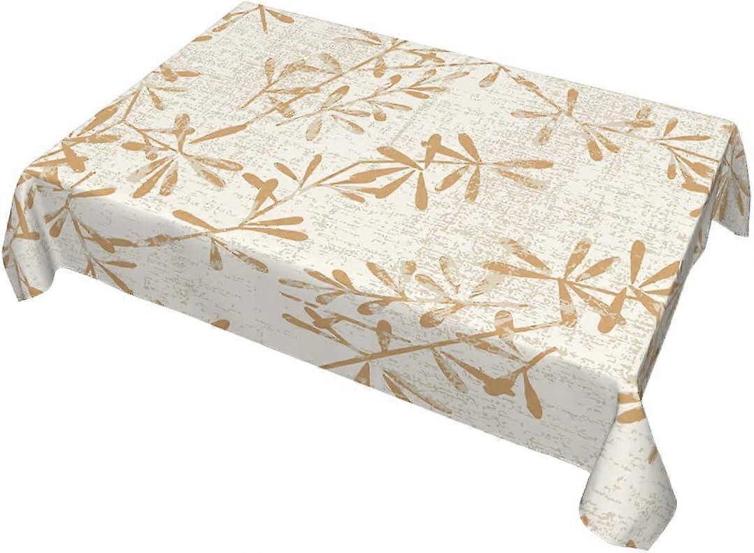 Decorative Rectangle Table Cloths Abstract Brush Leaves and Branches Orange White Tablecloth Table Cover for Dining/BBQ/Picnic/Coffee Table 52 X 70 In