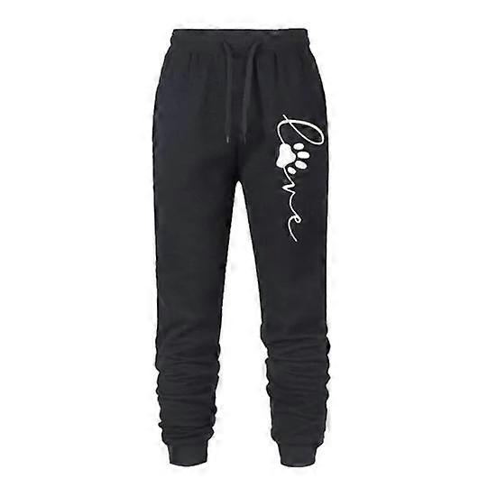 Women Sport Pants Cat Paw Drawstring Print Elastic Waist Ankle-banded Loose Solid Color Soft Breathable Lady Jogging Exercise Long Trousers Sweatpants