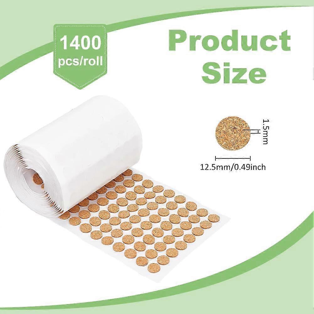 1400pcs 0.5x0.06 Inch Adhesive Cork Circles Flat Round Self-Adhesive Cork Round Dots Cork Mat for Cabinets Table Top Items Scratching Furniture Electr