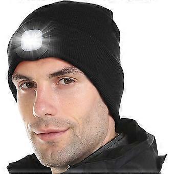 LED luminous knitted lamp cap warm cap outdoor charging head lamp cap (Black)