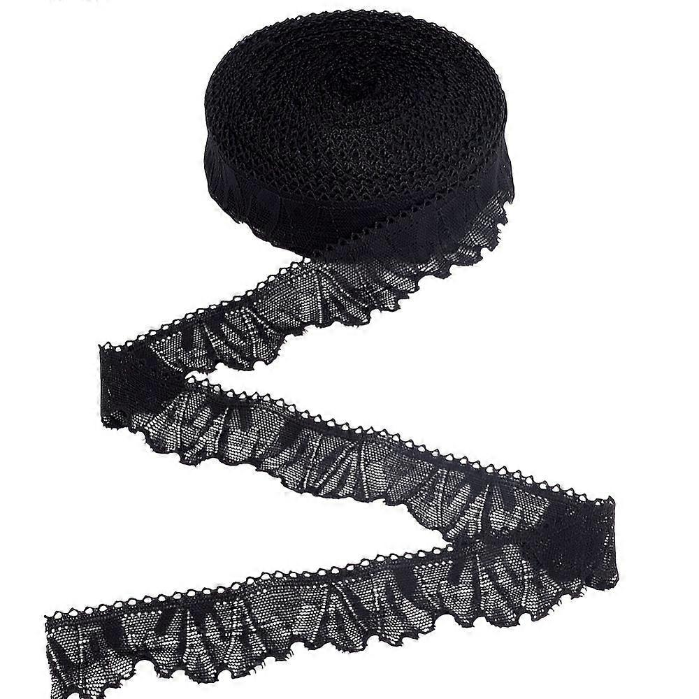 Polyester Leaf Lace Fabric Trim Garment Accessories Black 1-3/8 inch(35mm)