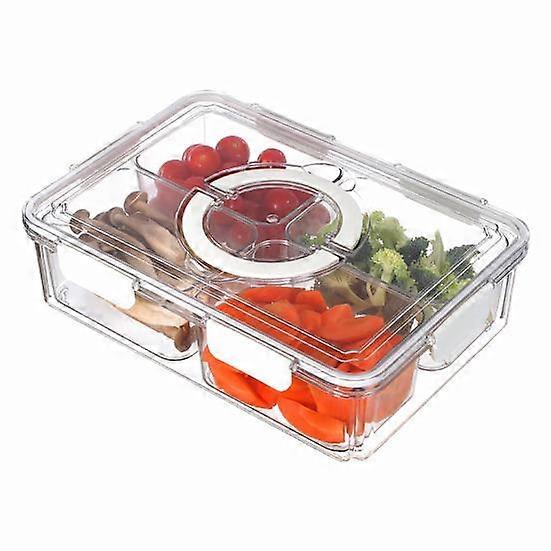 Refrigerator Storage Box with Lid Food Grade Transparent Visible Handle Design Portable Snack Box Divided Serving Tray