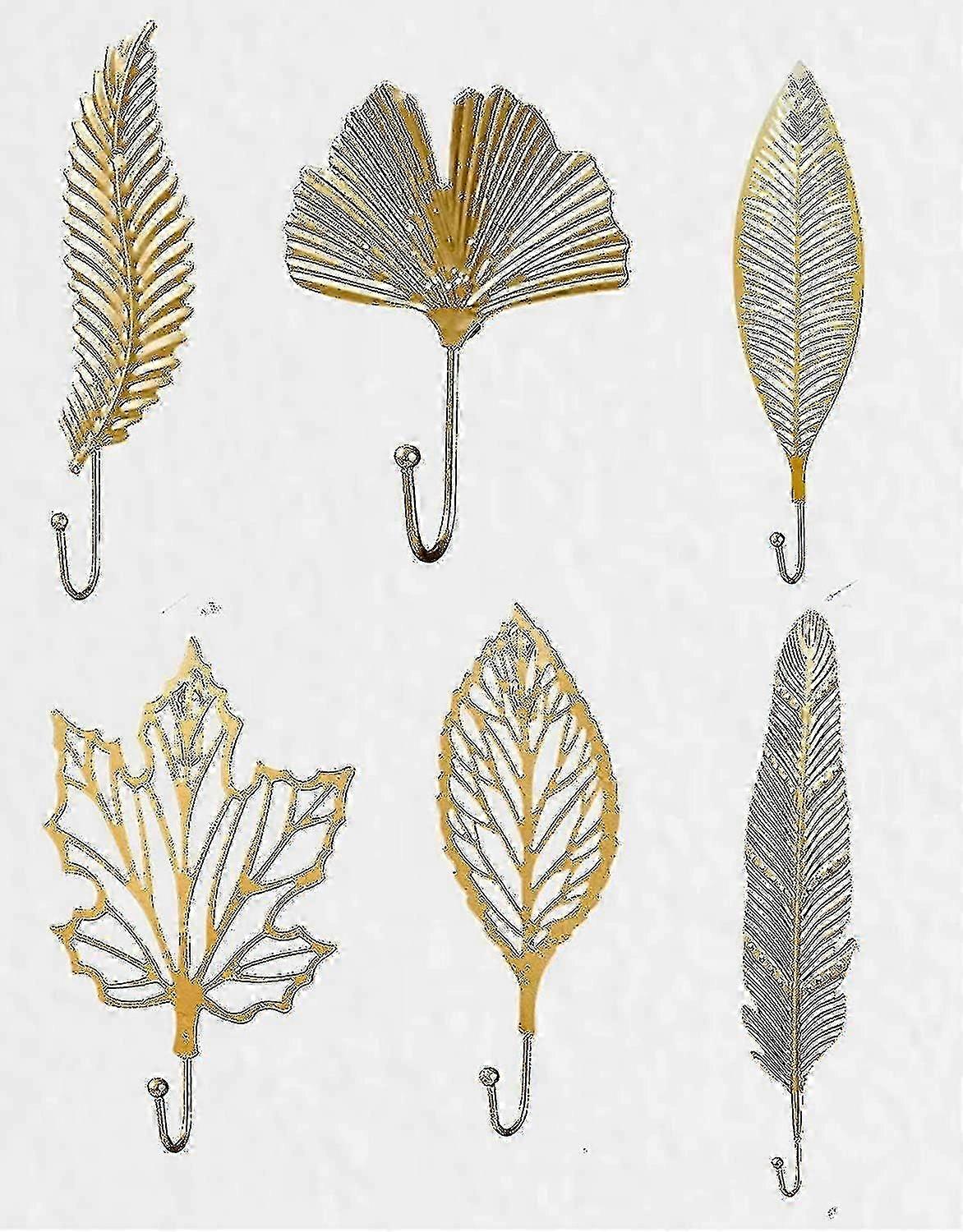 Golden Wall Hooks Decorative Set Of 6 In Luxury Leaf Dcor Style. Beautiful Decorative Hooks For Room Organization