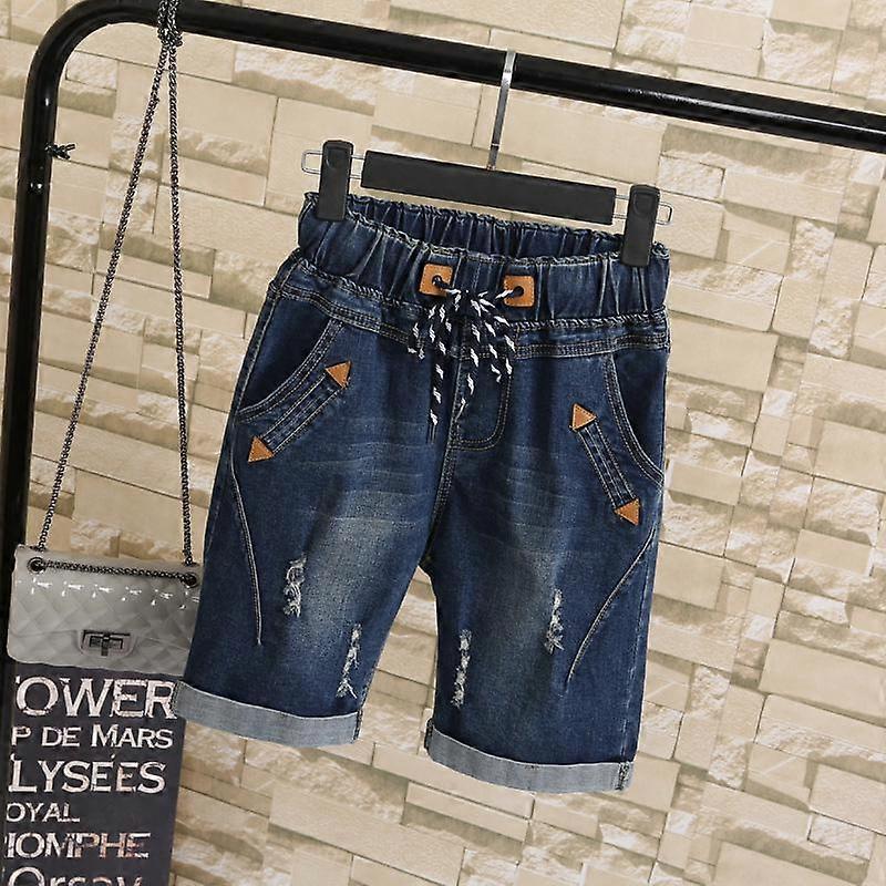Large Size Women Summer Students Denim Shorts Female Five Points Wide Leg Harem Trousers Drawstring