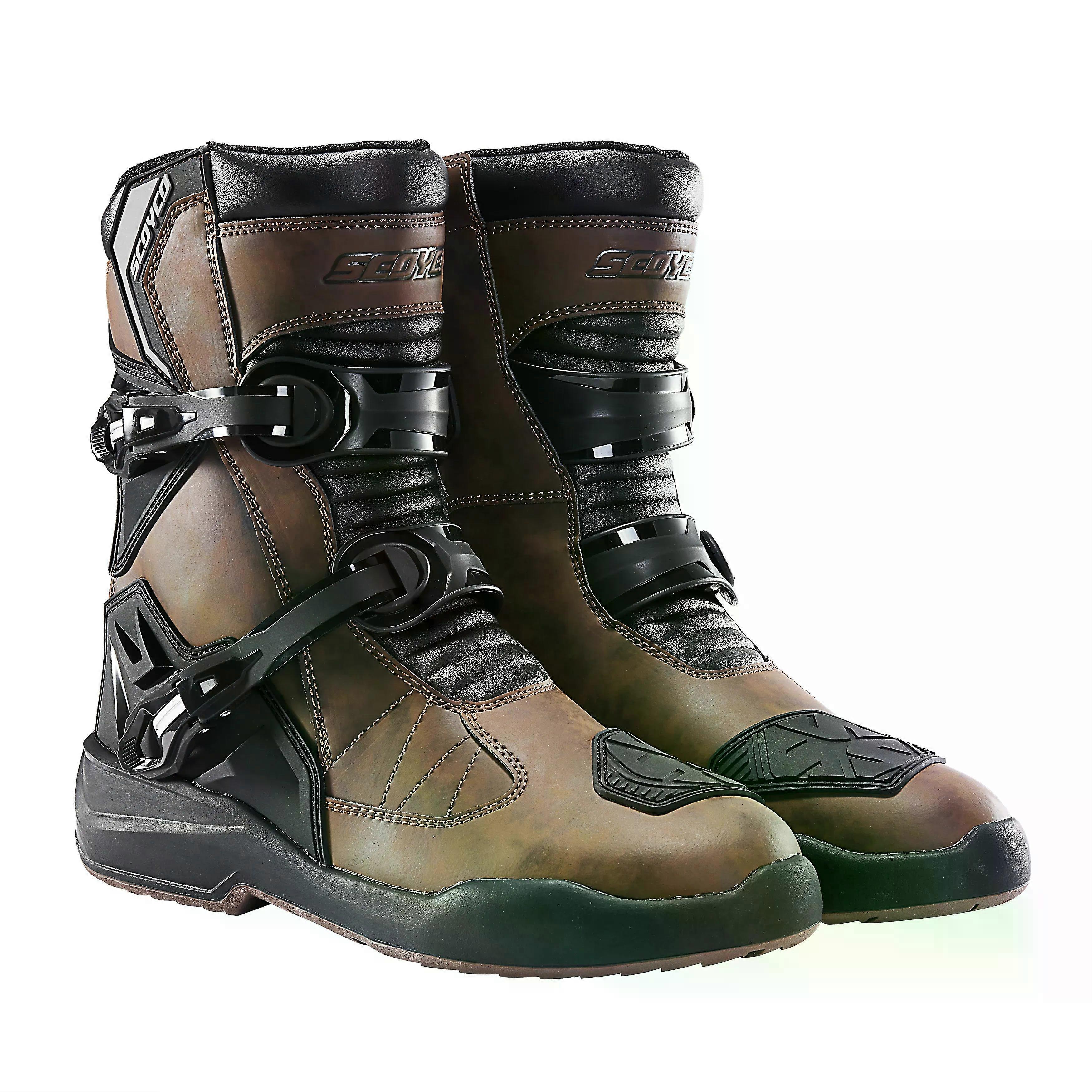 SCOYCO Retro Motorradstiefel Rindsleder wasserdichte Mid-Calf
