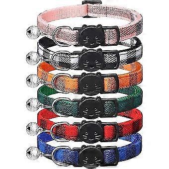 6 stuks Classic Grid Anti Choke kat halsbanden en bel, verstelbare 18-30cm kitten halsband, kat en huisdier accessoire Multicolor