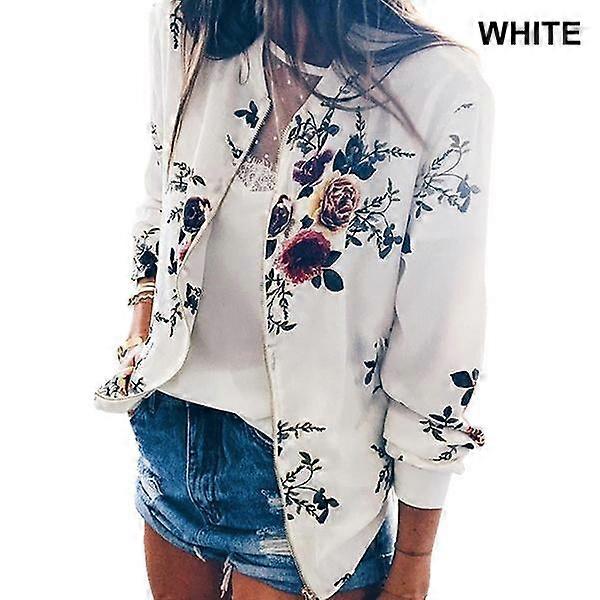 Autumn Spring Women Casual Zipper Up Bomber Jacket Fashion Retro Floral Print Coat Ladies Long Sleeve Thin Light Coats S-5XL