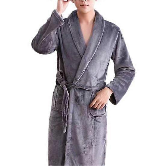 Men Nightgown Flannel Bathing Temperament Thickened Belt Robe Nightgown for Hotel