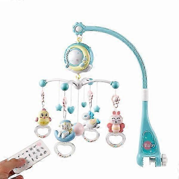 Baby Mobile with Hanging Rotating Toys, Bring Music Box and Projector Function, Timing Remote, Perfect Gift for Baby Sleeping-Blue