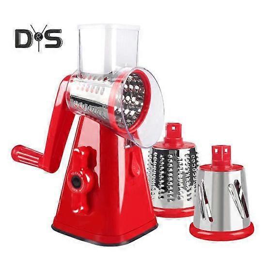 Kitchen Vegetable Slicer with 3 Replaceable Stainless Steel Blades Manual Rotary Cheese Grater with Handle Multifunctional Vegetable Chopper