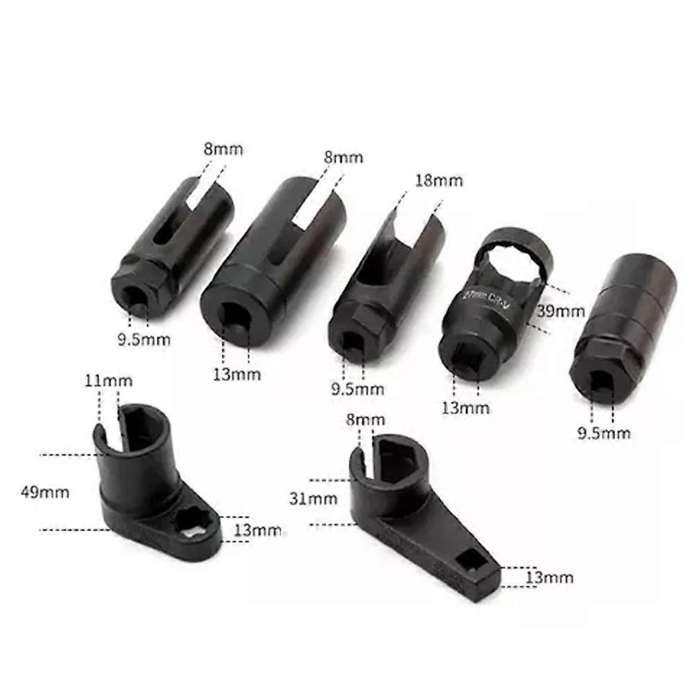 7pcs O2 Oxygen Sensor Socket Oxygen Sensor Wrench Removal and Disassembly Tool Set 3/8'' Drive & 1/2