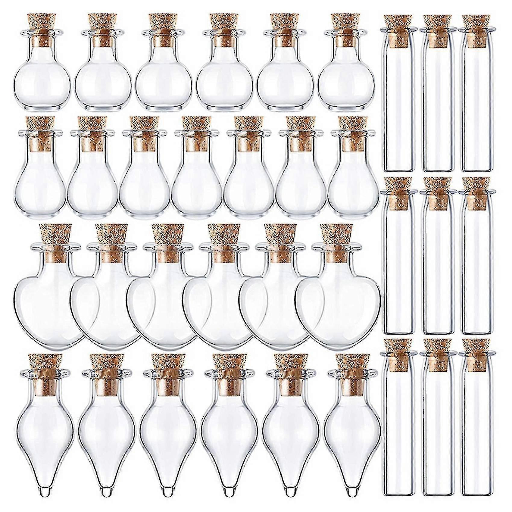 50 Pieces Small Mini Glass Jars Bottles With Cork Stoppers 5 Shapes Tiny Wishing Drifting Bottle Cr