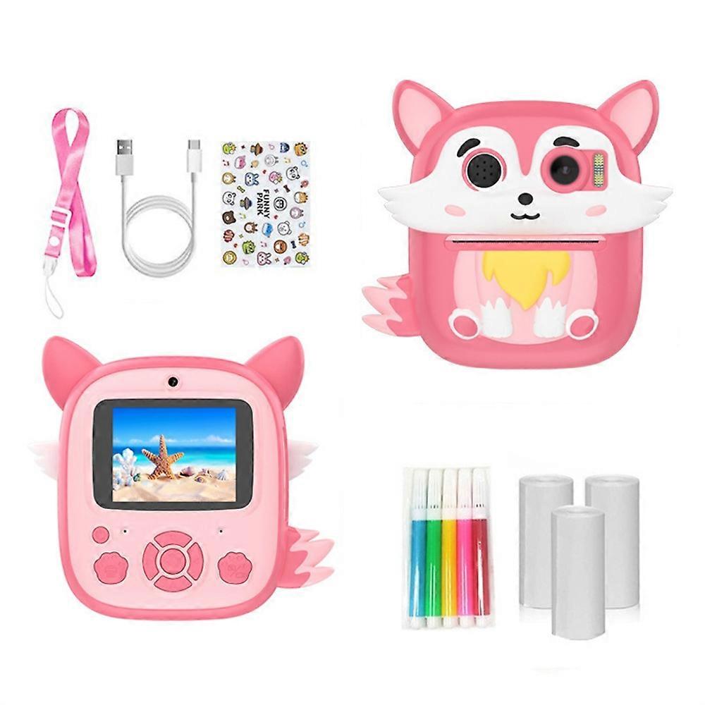 P7 2.4 Inch IPS Screen Kids Digital Camera Dual Lens Instant Printer with 32GB Card Card Reader - Pi