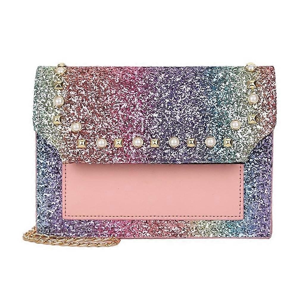 Fashion Alloy Chain Crossbody Bag Shiny Sequins Single Shoulder Square Bag Alloy Chain Strap