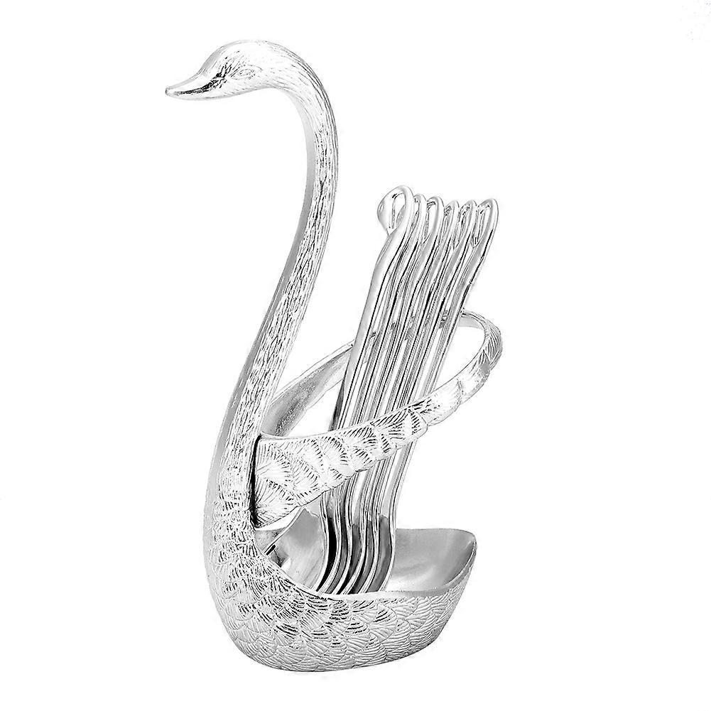 Swan-shaped Fork Spoon Holder Stainless Steel With 6 Spoons, Patterned Design, Tableware Accessory