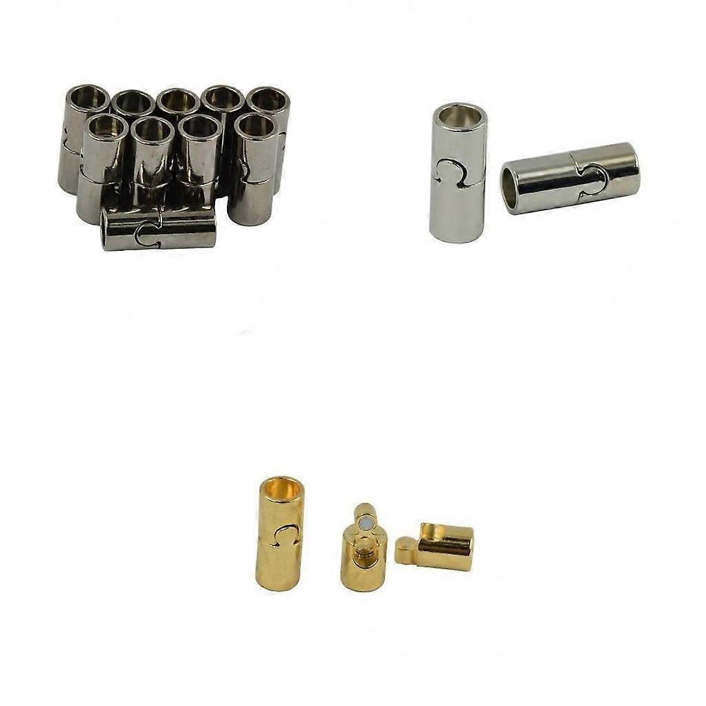 10 Sets Jet Leather Glue In 7 mm Tube Barrel Magnetic Slide Clasp