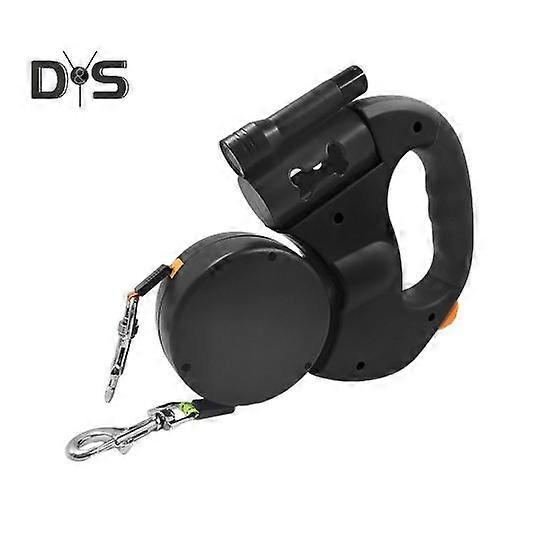 Retractable Pet Leash Tangle-Free Double Dog Walking Belt with Poop Bag Dispenser And Flashlight Ergonomic Handle Pet Training Lead for Small Medium