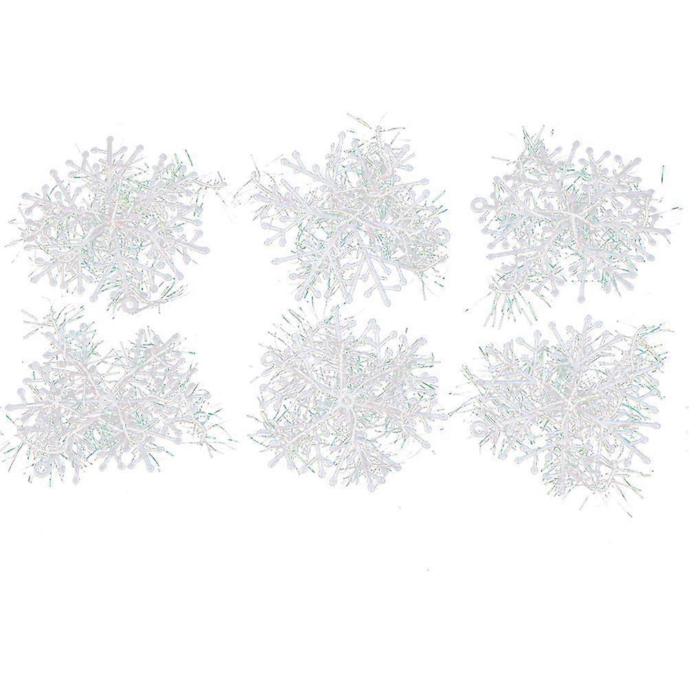 30pcs White Glittered Snowflakes Plastic Snowflakes Christmas Ornaments with Hanging String