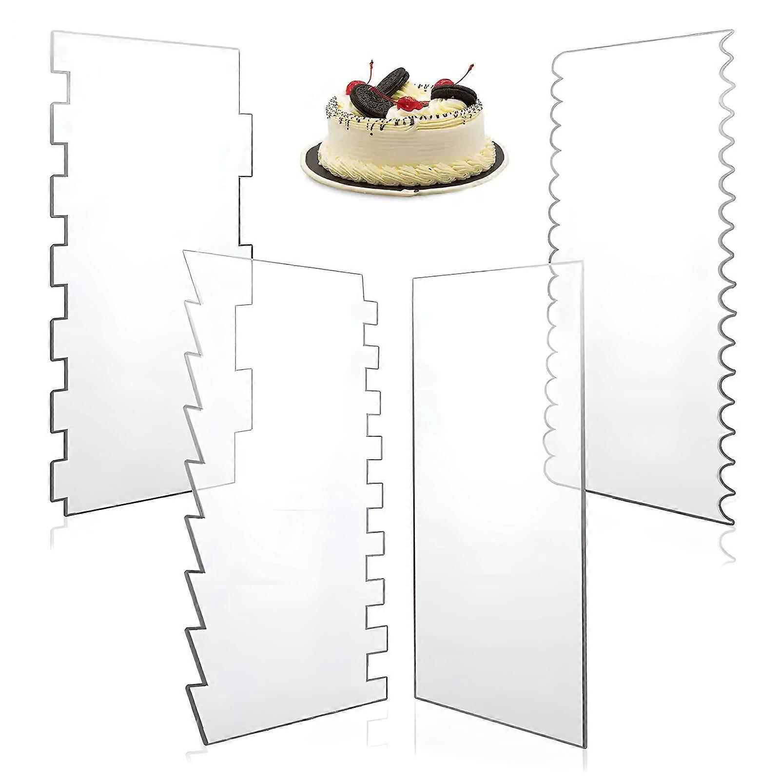 Acrylic Cake Scraper Set Cake Spatula Cream Scraper, 4 Pieces 2 in 1 Side Scraper Cake Decorating Comb for Cake Buttercream DIY Tool