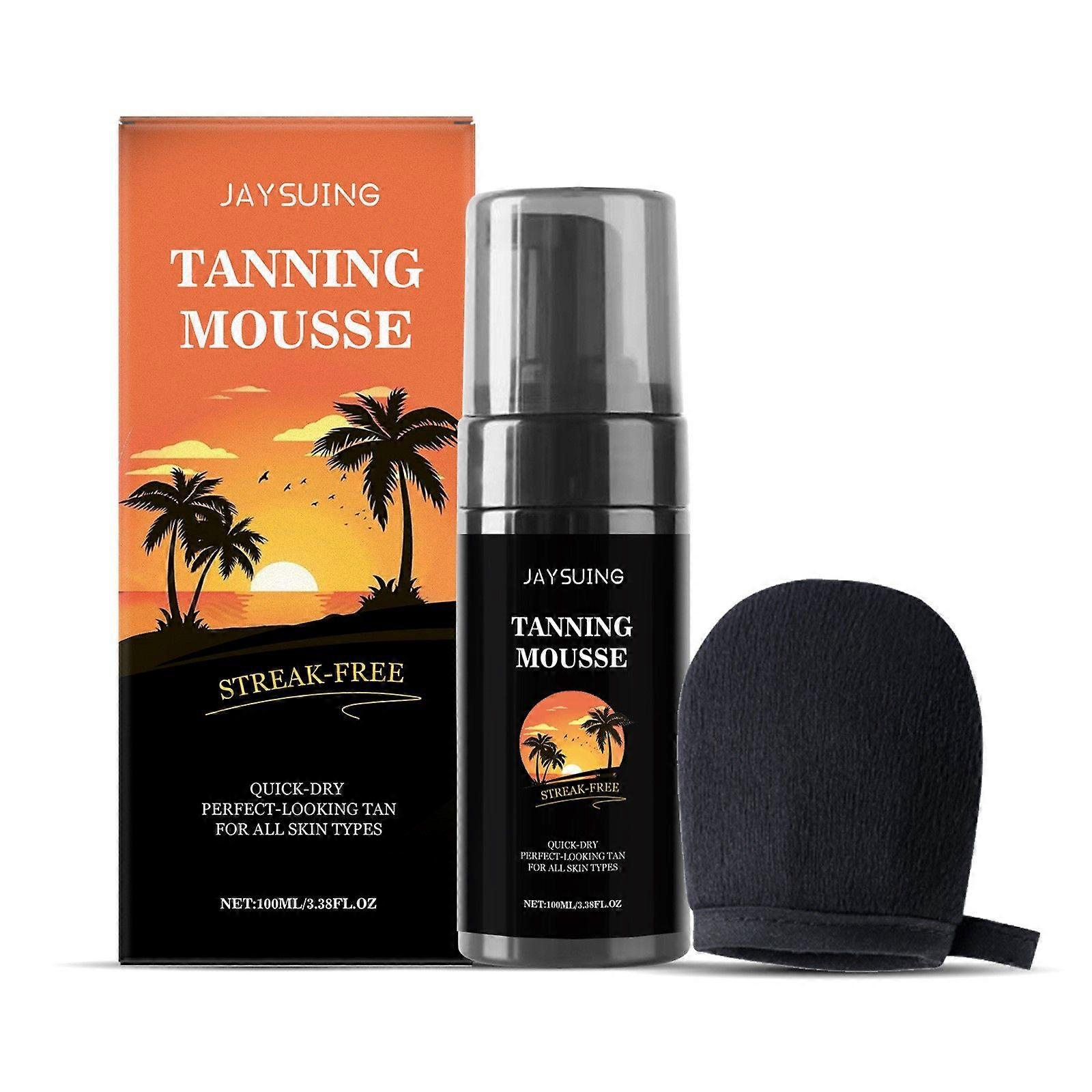 Self Tanner Kit, Dark Tanning Mousse with Mitt Applicator, 1 Hour Express Foam, Best Bronzing Glow, No Orange Tones or Fake Tan Smell, Even Skin Tone