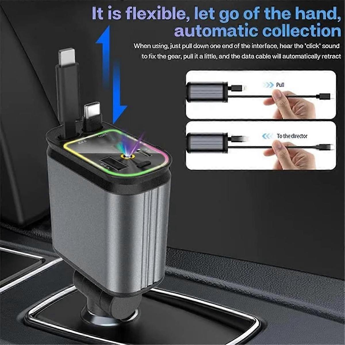 4 In1 Retractable Car Charger with USB Fast Charging Cable