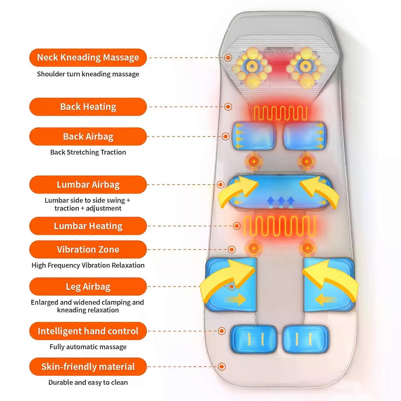 حصيرة تدليك الجسم بالكامل فراش وسادة هوائية كهربائية الجر أسفل الظهر ساخنة عجن الرقبة مدلك الاهتزاز مع جهاز التحكم عن بعد