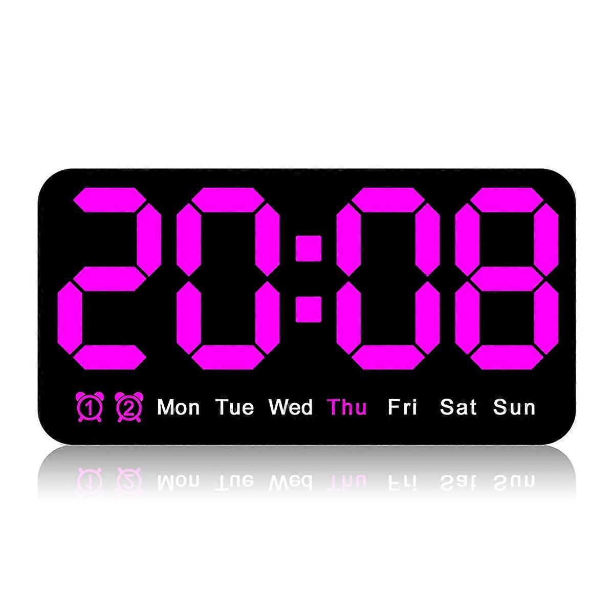 Large Digital Wall Clock,9.5 Inch,Led Alarm Clock with Digits,Purple