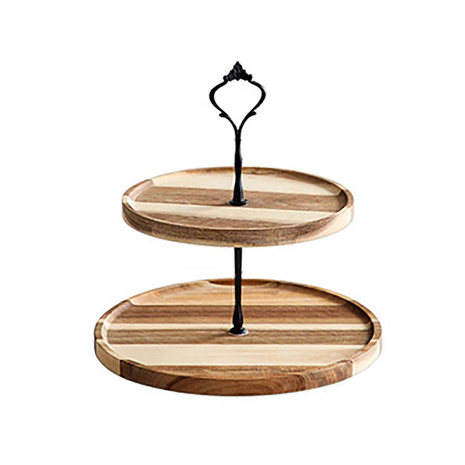 1pcs Wooden Dessert Table Snack Dessert Solid Wood Cake Stand - Black Crown Double Layer Large Round