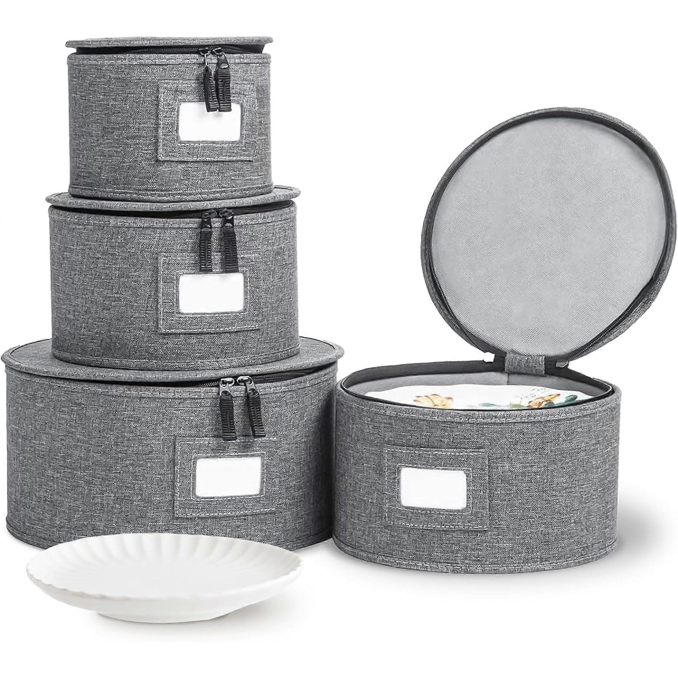 4 Piece Hard Shell Case with Felt Dividers for Kitchen Organization, Gray Storage Containers for Utensils and Gadgets