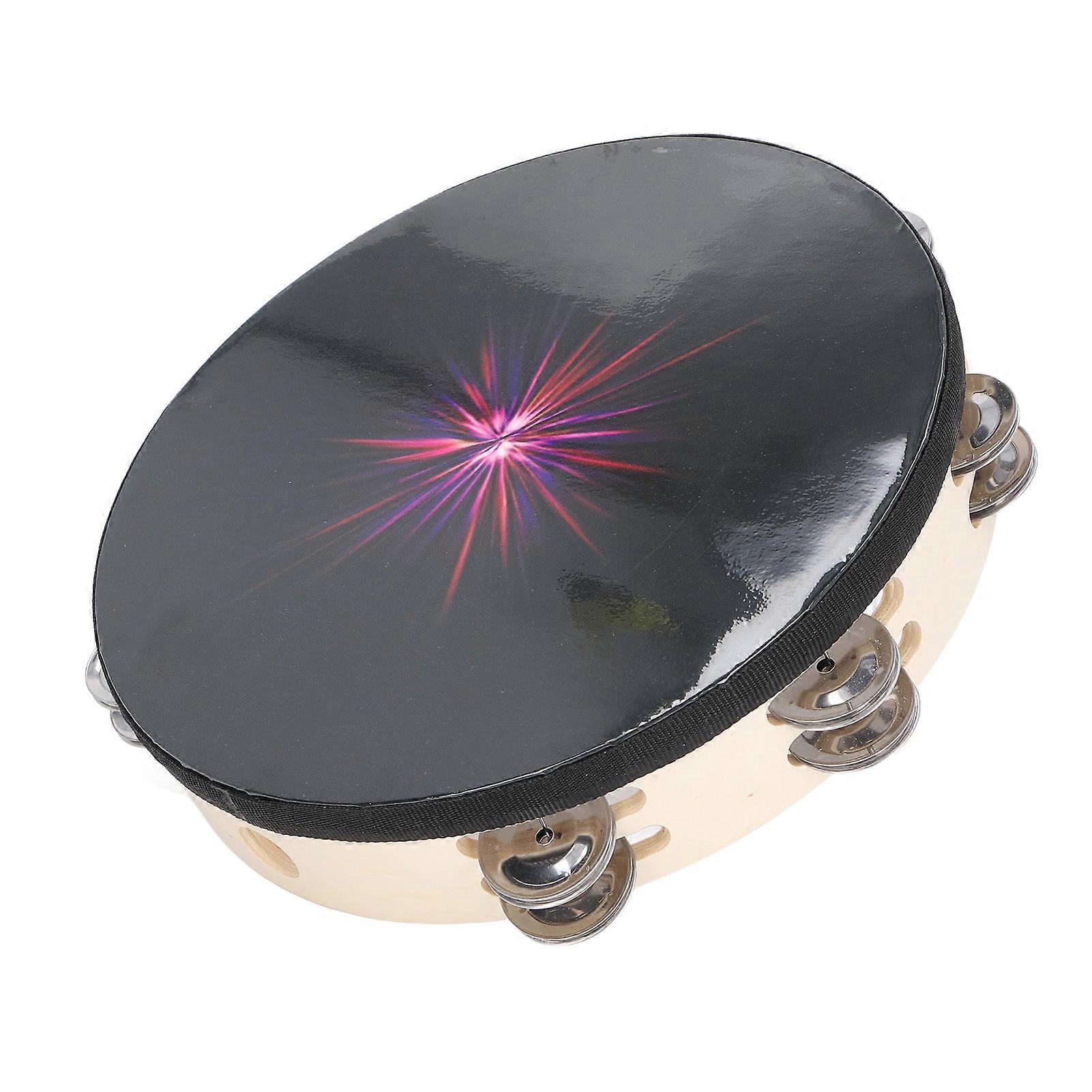 Handheld 10 Inch Double Row Tambourine Black Hole Ray Pattern