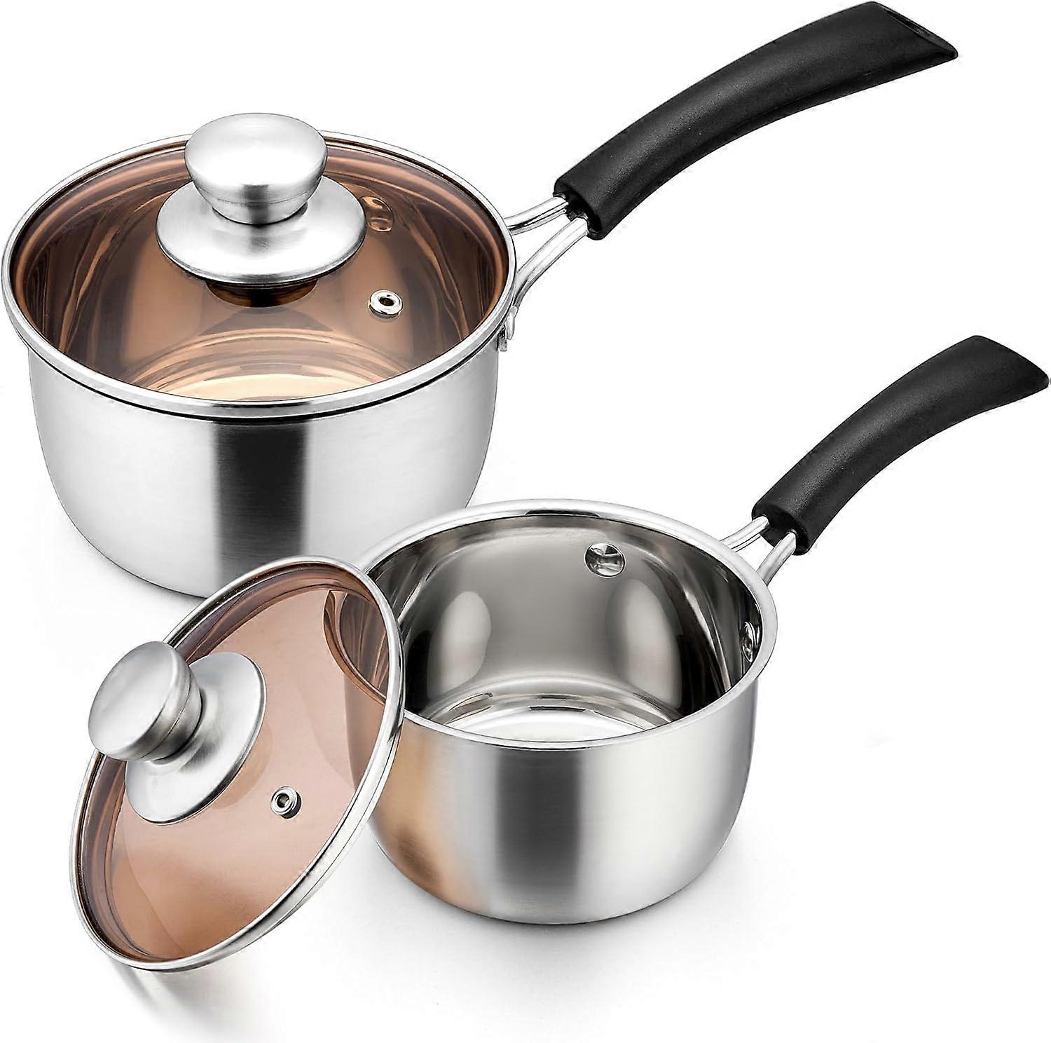 1 Quart and 2 Quart Stainless Steel Saucepan Set, Small Sauce Pot Glass with Lid for Cooking, Easy Clean & Rust Free, Dishwasher Safe