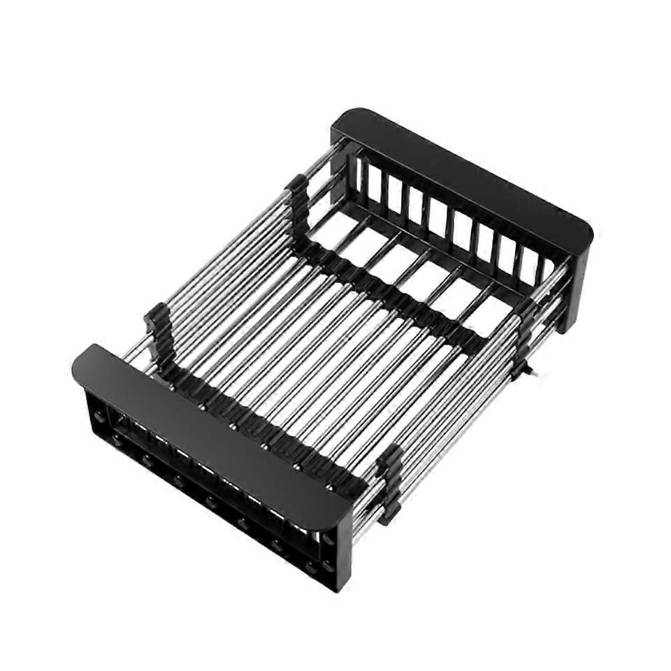 Adjustable Sink Dish Drainers Basket for Kitchen, Black Plastic, Space-Saving Design, Fits Most Sink Sizes